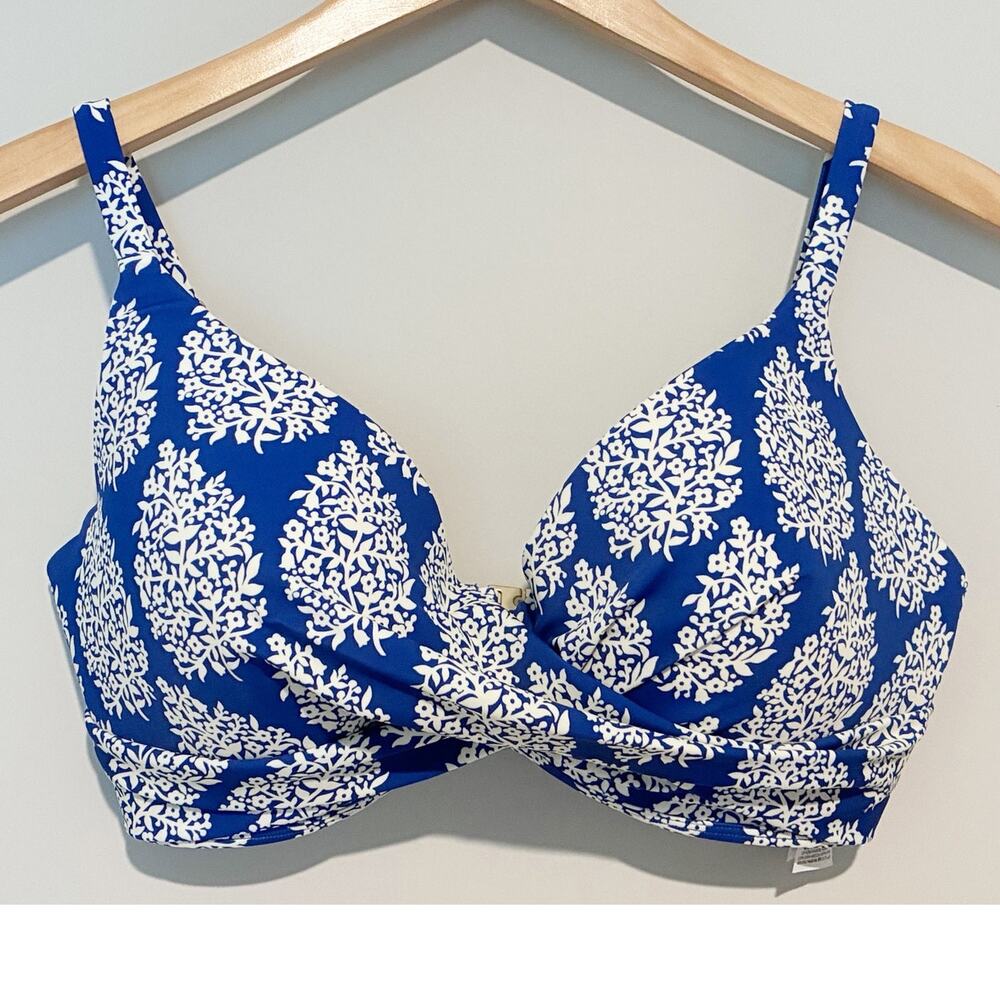 Boden Womens Bikini Swim Top Blue White Size 36DD